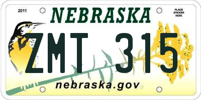 NE license plate ZMT315