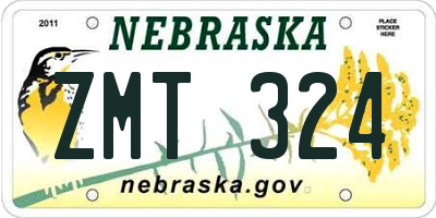 NE license plate ZMT324