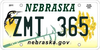 NE license plate ZMT365
