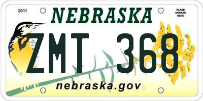 NE license plate ZMT368