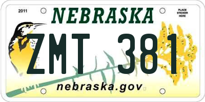 NE license plate ZMT381