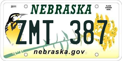 NE license plate ZMT387