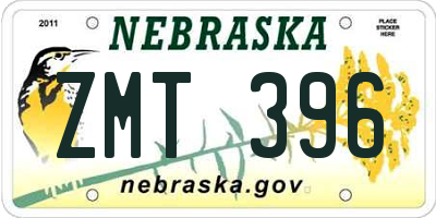 NE license plate ZMT396