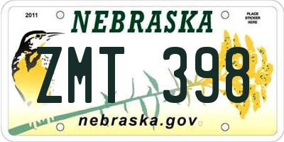 NE license plate ZMT398
