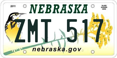 NE license plate ZMT517