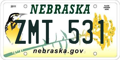 NE license plate ZMT531
