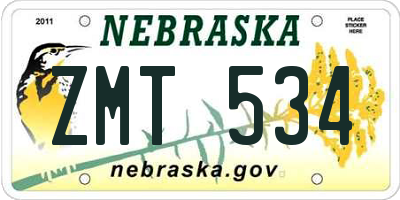 NE license plate ZMT534
