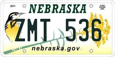 NE license plate ZMT536