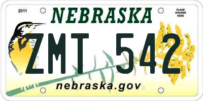 NE license plate ZMT542