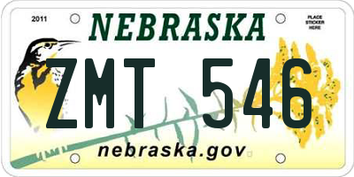 NE license plate ZMT546