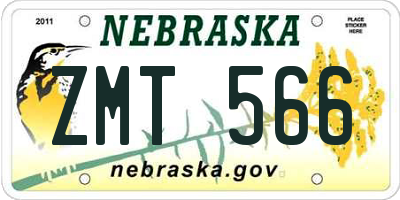 NE license plate ZMT566