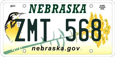 NE license plate ZMT568