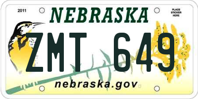 NE license plate ZMT649