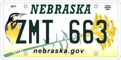NE license plate ZMT663