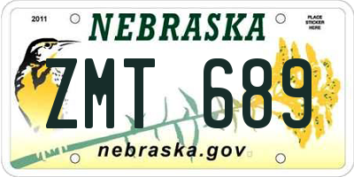 NE license plate ZMT689