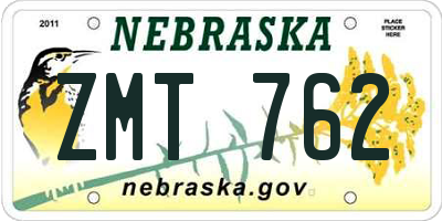 NE license plate ZMT762