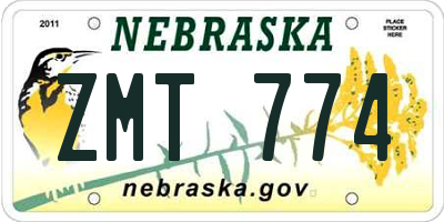 NE license plate ZMT774