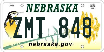 NE license plate ZMT848