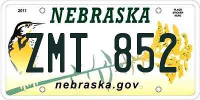 NE license plate ZMT852
