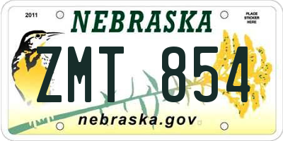 NE license plate ZMT854