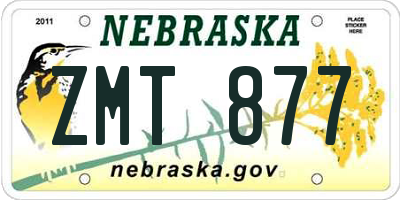 NE license plate ZMT877