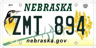 NE license plate ZMT894