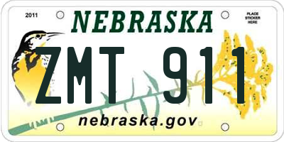 NE license plate ZMT911