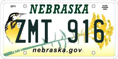 NE license plate ZMT916