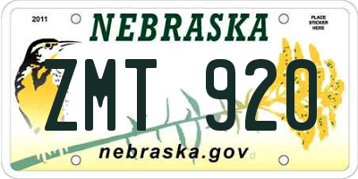 NE license plate ZMT920
