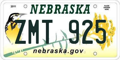 NE license plate ZMT925
