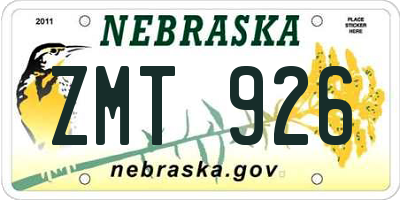 NE license plate ZMT926