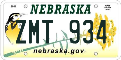 NE license plate ZMT934
