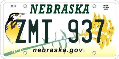 NE license plate ZMT937