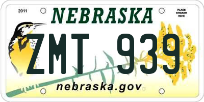 NE license plate ZMT939
