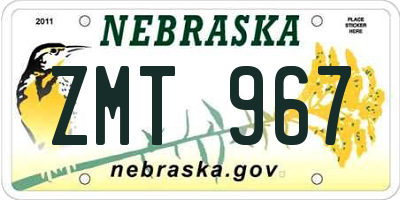 NE license plate ZMT967