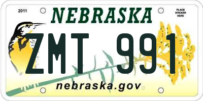 NE license plate ZMT991