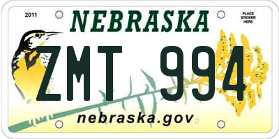 NE license plate ZMT994