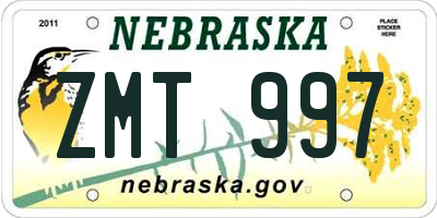 NE license plate ZMT997