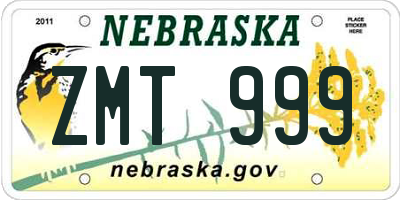 NE license plate ZMT999