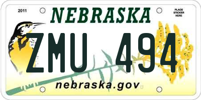 NE license plate ZMU494