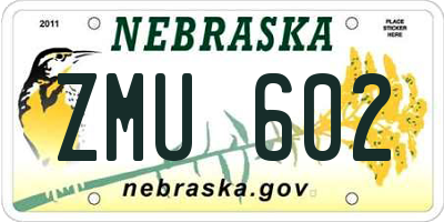 NE license plate ZMU602