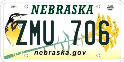 NE license plate ZMU706