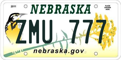 NE license plate ZMU777