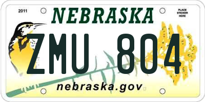 NE license plate ZMU804