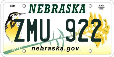 NE license plate ZMU922