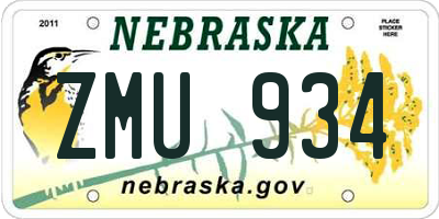 NE license plate ZMU934
