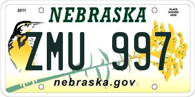 NE license plate ZMU997