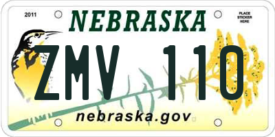 NE license plate ZMV110