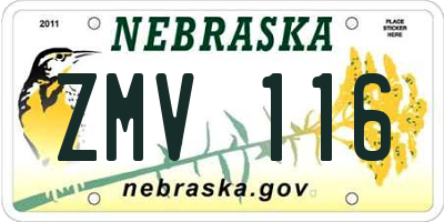 NE license plate ZMV116