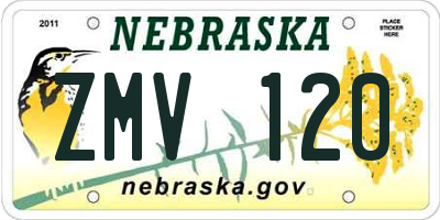 NE license plate ZMV120